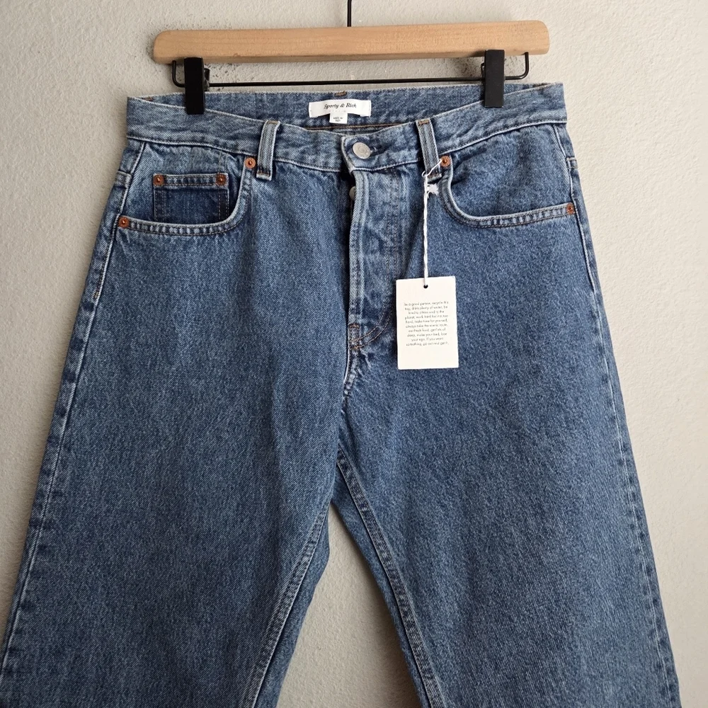 Sporty & Rich Vintage Fit Straight Leg Denim in Medium Blue size 28 NWT